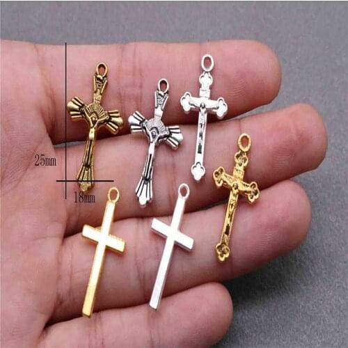100 pieces of the Catholic Universal Mini Cross Medal. Alloy Jesus Cross Necklace Bracelet Medal