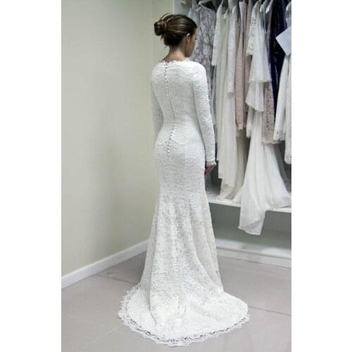 Lace Mermaid Wedding Dress for Bride Long Sleeve Wedding Bridal Gowns Scoop Neckline Robe De Soirée De Mariage