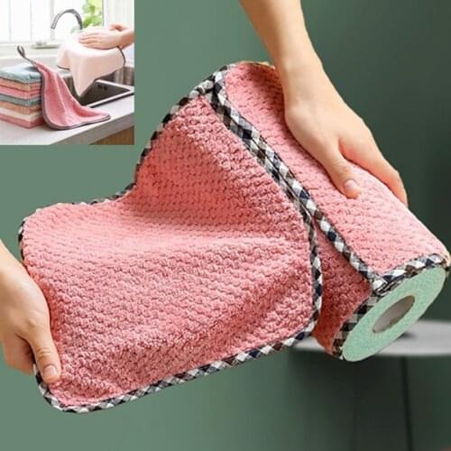 Kitchen Coral Velvet Dish Towel Rag Non-stick Oil Dish Cloth Double-sided Absorbent Thickening Scouring Pad