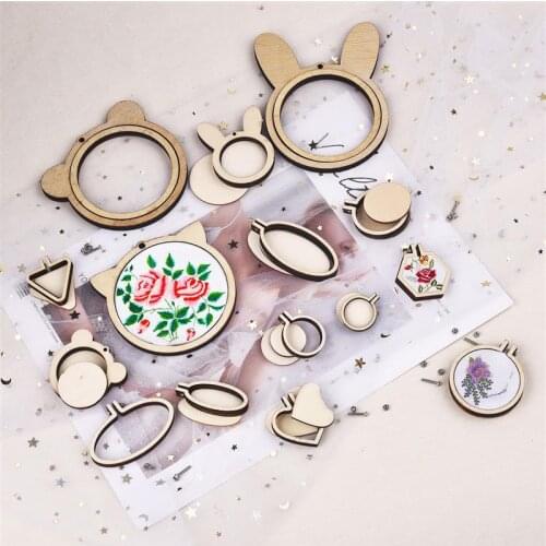 Mini Wood Embroidery Hoop Pendant Laser Cut Embroidery Frame DIY Cross Stitch Sewing Crafts Tool Jewelry Hoop For Necklace