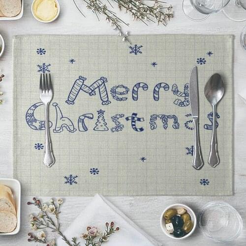 Fashion Christmas Print Rectangle Cotton Linen Western Style Table Pad Cut Mats Placemat for Dinner Kitchen Table 40x30cm
