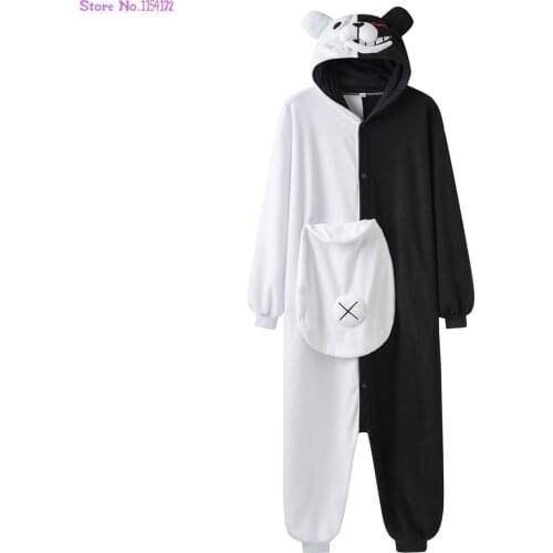 Monokuma Kigurumi Oneises Pajama Adult Onesie Anime Bear Jumpsuit Black White Animal Pajamas Women Halloween Party Suit Overall