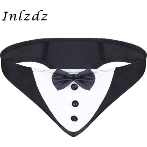 Mens Lingerie Briefs Bikini Underwear Hot Sexy Underpants with Buttons and Bowknot Open Butt Panties Exotic Male Underwear