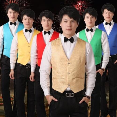 Mens Satin Multicolor Waistcoat Suit Wedding Stage Show Waistcoat Suit Vest Gilet Homme Male Performance Classic Vests SL1606