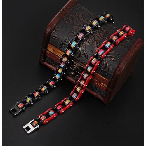 Men 's domineering bracelet color cast steel bicycle chain titanium steel jewelry wholesale multi - color optional