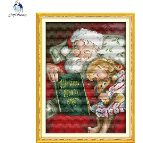 Joy Sunday Cartoon Style Christmas Story Small Pattern DIY Hand Cross Stitch Kits Embroidery Needlework Set Home Decoration