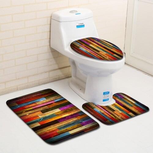 Wood Grain 3pcs set Toilet seat Cover Home Decoration Carpet Absorbent Non-Slip Bathroom mat set printing Doormats Flannel Rug