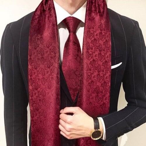 New Men Tie Red Jacquard Paisley 100% Silk Scarves Set Autumn Winter Casual Business Suit Shirt Shawl Scarf 160*50cm Barry.Wang