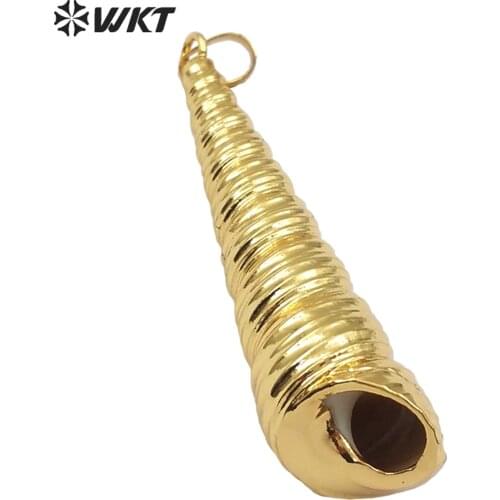 WT-JP118 Full Gold Dipped Trumpet Shell Pendant Long Conch Shell Pendant Fashion Pendant Jewelry For Women Shell Necklace