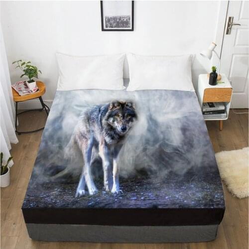 3D HD Digital Printing Custom Bed Sheet With Elastic,Fitted Sheet Twin King,Animal Smoke Wolf Bedding Mattress Cover 160x200CM