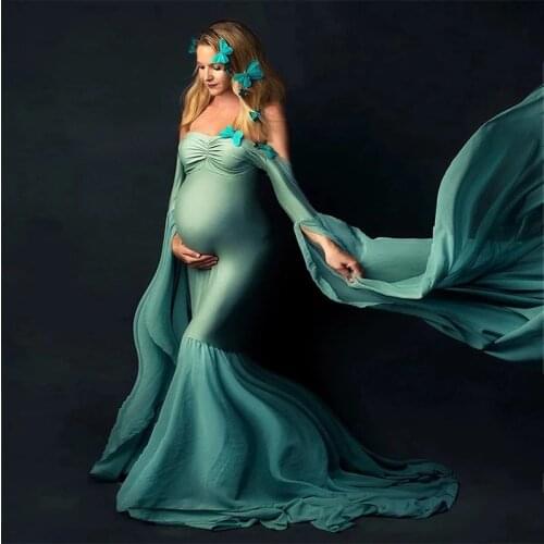 Sexy Shoulderless Maternity Photography Props Long Dress For Pregnant Women Fancy Pregnancy Dress Elegence Maxi Gown Photo Shoot
