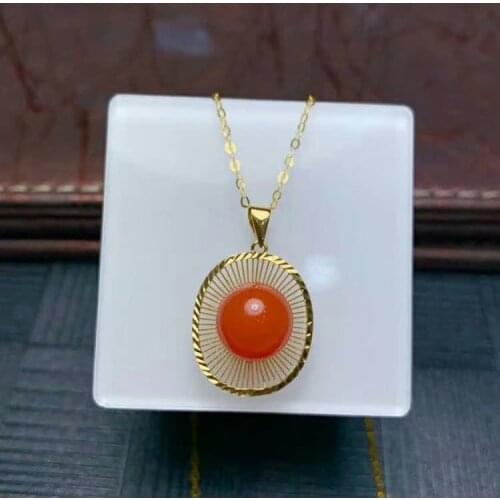 Shilovem 18K rose Gold real Natural south Red agate pendants no necklace fine plant Jewelry classic gift mymz9.5-10189nh