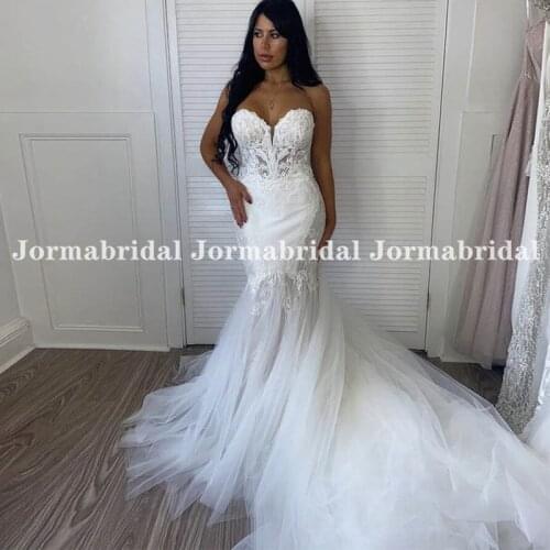 Tempting Mermaid Wedding Dresses Sweetheart Neck Appliques Illusion Corset Chapel Train White Tulle Wedding Bridal Gowns 2021