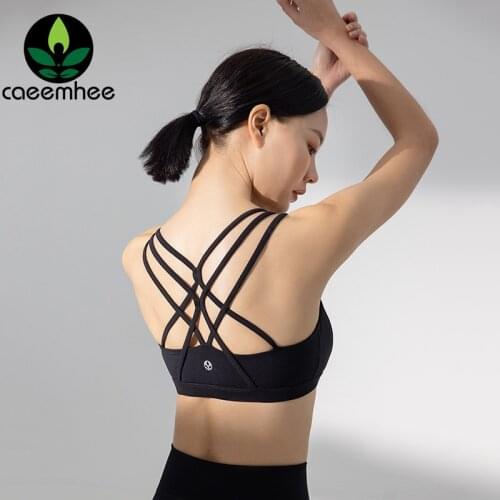 CAEEMHEE Back Cross Sport Bras Women Strappy High Impact Gym Vest Padded Yoga Underwear Fitness Tops Running Workout Sport Wear