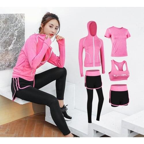 High Waist 5 Piece Set Tracksuits Wives Ladies Sports Bra Shorts Fitness Gym Clothing Workout Womens Sportswear Yoga Set
