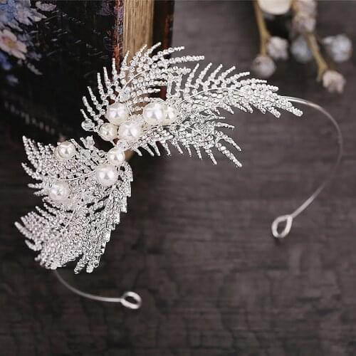 Rhinestones Pearls Cluster Leaf Hair bands Elegant Crystal Headband Hair Accessories Hoop For Girls Kid Hair Hoop BN