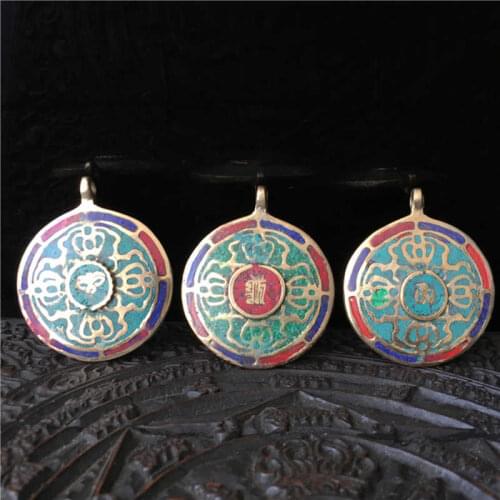 TBP500 Tibet Brass Golden Jiugong Bagua Amulet Tag Tibetan antiqued Cross Dorje Pendant double Sides Amulets