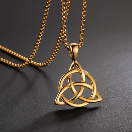 Valily Irish Triquetra Trinity Knot Pendant Necklace Stainless Steel Fashion Gold Chain Pendant Necklace for Man Talisman sign