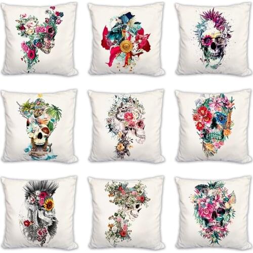Gorgeous Death Beautiful Skull linen Garden Colorful Flower Meaning Of Life Pattern Cushion Cover Decor Sofa Throw Pillow Case
