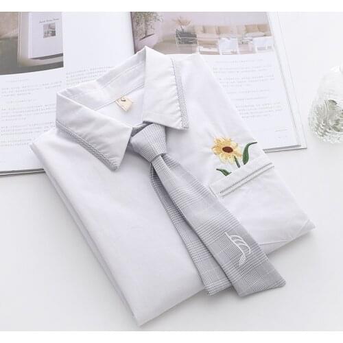 Women Blouses Shirts Tunic Womens Tops 2020 Long Sleeve Clothing Button Up Down 2020 New Fashion Casual White Floral With Tie