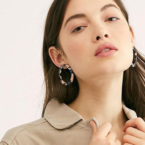 Lost Lady New Acrylic Hoop Earrings Jewelry For Women Fashion Geometric Alloy Earrings Wholesale Accessories Party Wedding Gifts