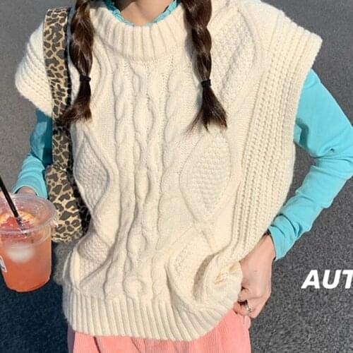 Winter 2020 Women Casual Loose Round Neck Patchwork Loose Short Minimalist Sleeveless Pullover Knitting Vest Coat C762