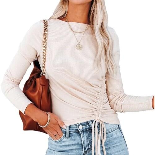 Winter Clothes Women 2021 Drawstring Core Spun Yarn Solid Color Top Bottoming Shirt Knitted Pullover Sweater Long Sleeve Warm