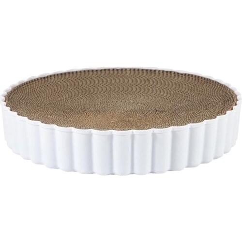 1Pc Cat Grinding Claws Cardboard Round Cat Scratcher Lounge Relaxing Bed White