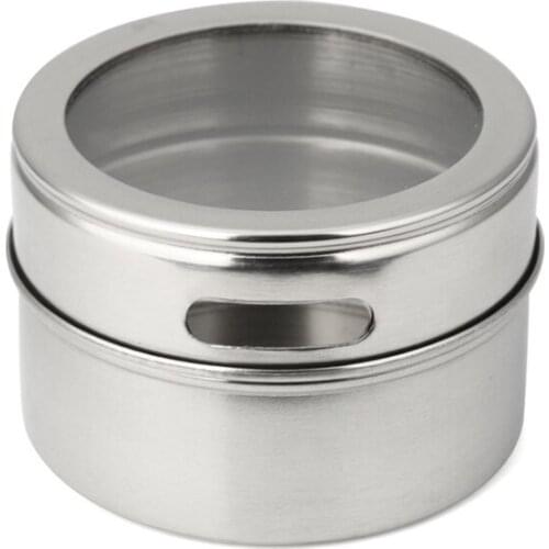 1pcs Clear Lid Magnetic Spice Tin Jar Stainless Steel Spice Sauce Storage Container Jars Kitchen Condiment Holder Houseware