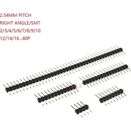 10PCS 2.54MM pitch single row right angle smd/smt pin header 1x2/3/4/5/6/8/10/12/40 pin/p pcb Surface Mount connector 3p/4p//40p