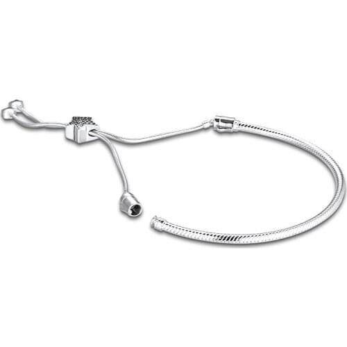 100% 925 Sterling Silver Pave Star Slider Bracelets Free Shipping