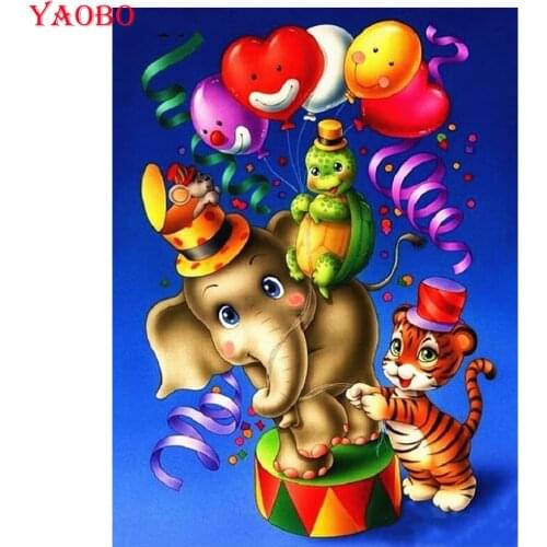 Diy Diamond Painting Circus elephant and tiger Wall Art Paintings By Number Home Decorative Mosaic Picture for Living Room