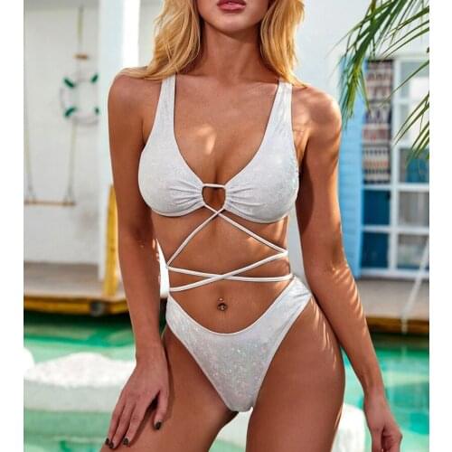Shiny Bikini Women Bandage Swimsuit Strings Crisscross Swimwear Sexy Bathing Suit High Cut Biquini Brazilian Bikini Sexy 2020