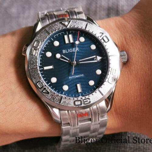 BLIGER Steel 41mm Mechanical Men Watch NH35A MIYOTA 8215 Movement Alloy Insert Glass Back Screwdown Crown Sapphire Crystal