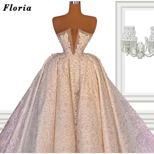 Middle East Full Lace Beaded Bride Dresses Robe De Mariee 2021 Saudi Arabic Princess Wedding Dress Long Bridal Gowns Customized