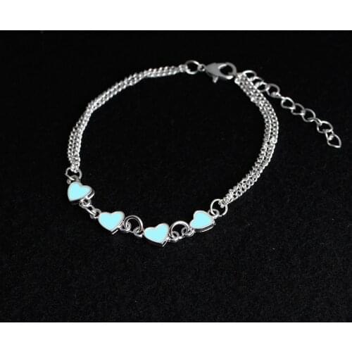 New Glow in the Dark Bracelet Enamel Heart Bracelets Bangles for Women Silver Color Chain Charm Female Handmade Suppliers