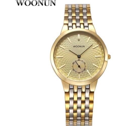 2020 WOONUN Mens Watches Top Brand Luxury Golden Stainless Steel Quartz Watches Thin Mens Watches Hodinky relogio masculino