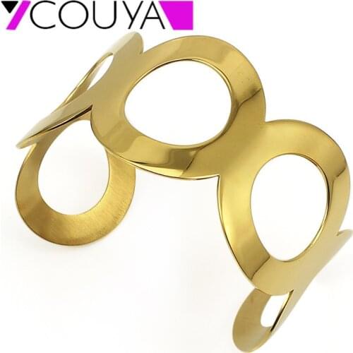 COUYA Hollow-carved Design Gold And Silver color Double Color Custom Engraved Bracelets Bohemian Indian Stainless Steel Bangle