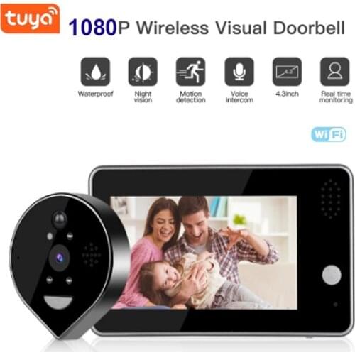 TUYA 1080P HD Wifi Peephole Viewer Video Doorbell Wide Viewing Angle Camera Home Security Doorbell Motion Detection Video Eye