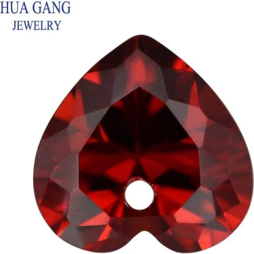 Garnet Loose CZ With Hole AAAAA Heart Shape Cubic Zirconia Stone Loose For DIY Jewelry Making Zircon4x4~12x12mm High Quality