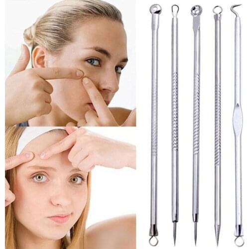 5PCS Blackhead Comedone Acne Pimple Remover Tool Spoon for Face Skin Care Tool Needles Facial Pore Cleaner Extractor Beauty Tool