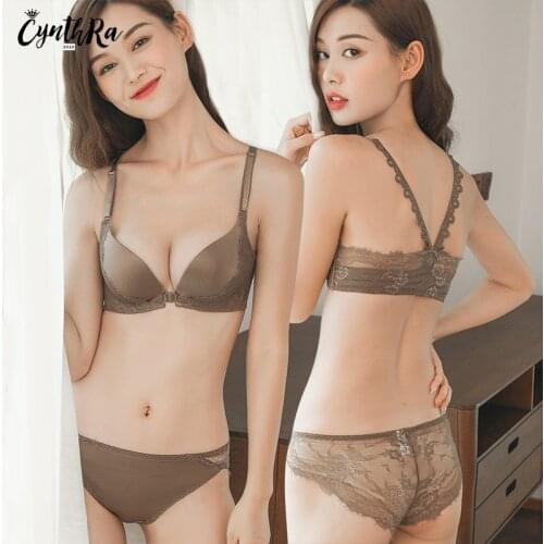 Underwear Set Female Wireless Push Up Bra And Penties Lace Beauty Back Adjustable Seamless Front Buckle Lingerie Suit For Women