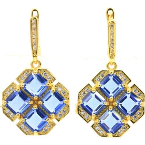 67x37mm Gorgeous Long Big Heavy 27.7g Created Fire Rainbow Topaz CZ Silver Earrings for Women Bride Fine Jewelry