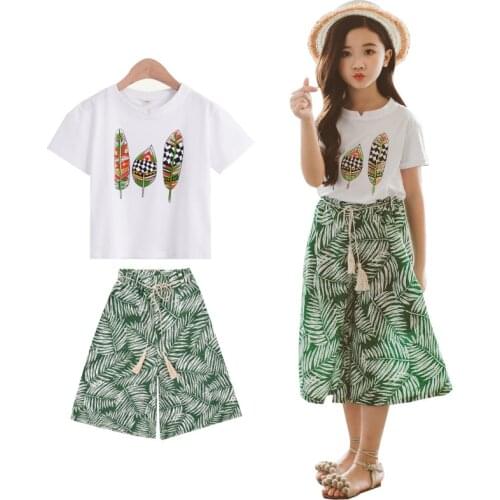 Summer Girls Clothes Sets Teenagers Short Sleeve Shirt Top+Shorts Pants Suits Kids Clothing Printed Children Clothes 6 8 10 12 Y