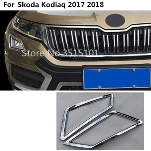 Car body head front fog light lamp frame stick styling ABS Chrome cover trim 2pcs For Skoda kodiaq 2017 2018 2019 2020