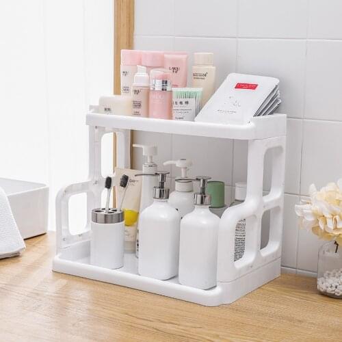 Kitchen 2 Layers Shelf Multifunctional Toilet Cosmetics Storage Organizer Creative Desktop Finishing Storage Shelf