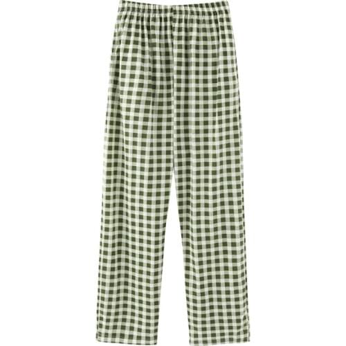 Summer Sleep Pants Women Cotton Pyjamas Loose Plaid Sleeping Bottoms Pants Long Pants Home Wear Lounge Female Outwear Plus Size