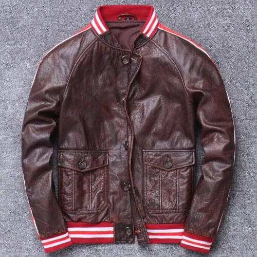 Personality Baseball Serve Genuine Clothing Handsome Short Fund Do Used Head Layer Cowhide Locomotive Leather