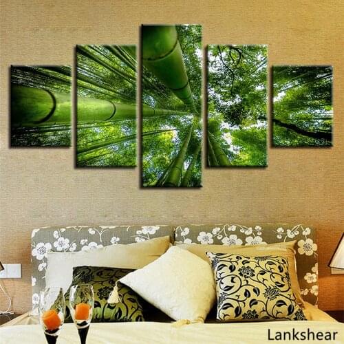 Framework Painting Modular Wall Art 5 Pieces Green Forest Natural Landscape Canvas Picture Posters HD Printed Decor Home Bedroom