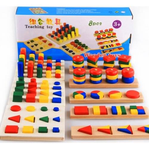 Montessori Baby educational wooden assembling toy geometry shape wood jigsaw puzzle teaching toys set (8 types in a set)